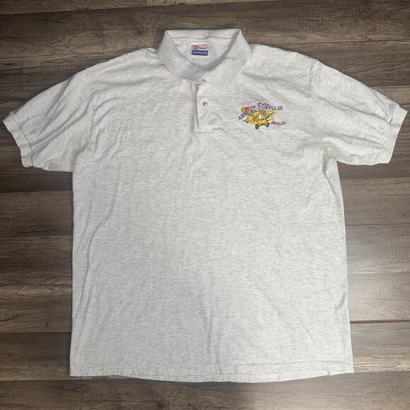 VINTAGE HANES Men Polo Shirt Large Gray Annual Club Fly In - Picture 1 of 5